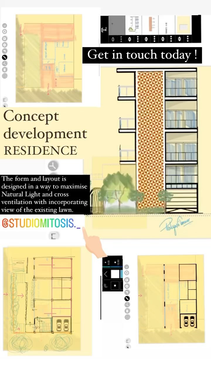 The form and layout is
designed in a way to maximise
Natural Light and cross
ventilation with incorporating
view of the existing lawn.
#residence #archilove #facadedesign #archilover #architexture #facade #architecture_hunter #archilovers #architect #architecturelovers #morpholiotrace #morpholio #studiomitosis #illustration #concept #sketch