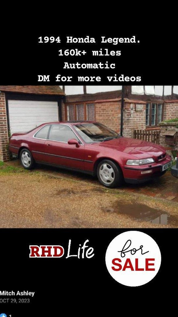 1994 Honda Legend
Automatic
160k+ miles
Right hand drive
Will arrive before April.
$9,500 includes ALL fees.
#hondalegend #acuralegend #legendtype2
#rhd #jdm #eurospec