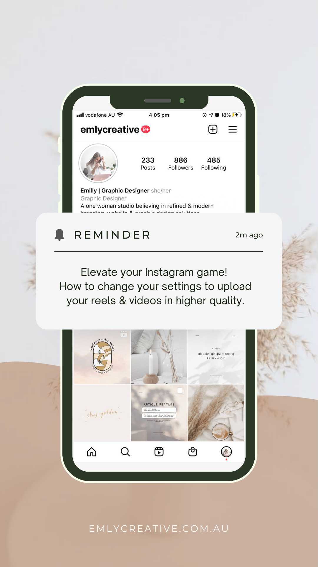 How to increase the quality of your reel & video uploads 〰️
01. Select the “≡” button.
02. Select “Settings”
03. Select “Account”
04. Select “Data Usage”
05. Turn on “High Quality Uploads”
I literally had no clue that this setting even existing. I had never adjusted this before but found that mine was automatically switched off. So I would check! 🙌🏼
For more Instagram tips, see @emlycreative
#marketingtips #socialmediamarketing #graphicdesign #brandingdesigner #graphicdesignermelbourne #designer #socialmediatips #socialmediamarketingtips #instagramhacks #instagramtips #branding #entrepreneur #smallbusinesssupport