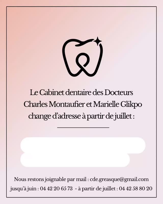 Notre cabinet dentaire déménage en juillet à Gréasque ! Rien ne change sauf l’adresse : mêmes praticiens même équipe, avec un cadre encore plus confortable pour vous recevoir ! #cabinetdrmontaufier #cabinetdeletoilegreasque #cdegreasque #dentiste #paysdeletoile #greasque