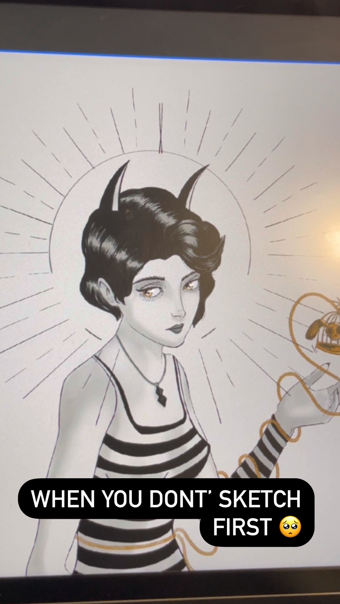 Apologies for the shaky handheld video. I wanted to share a mistake that I sometimes make when I’m in a hurry and that is to not fully sketch out my idea and then I end up experimenting for much longer to get it right 🥹
#artfail #sketching #digitalart #procreateart #procreate #originalcharacter #graphicnovel #comics #comicart #darkfantasy #illustration #art #artist #arttips #artlearning #comicbooks #ocdrawing #1920s #1920sart #artnoob #flapper