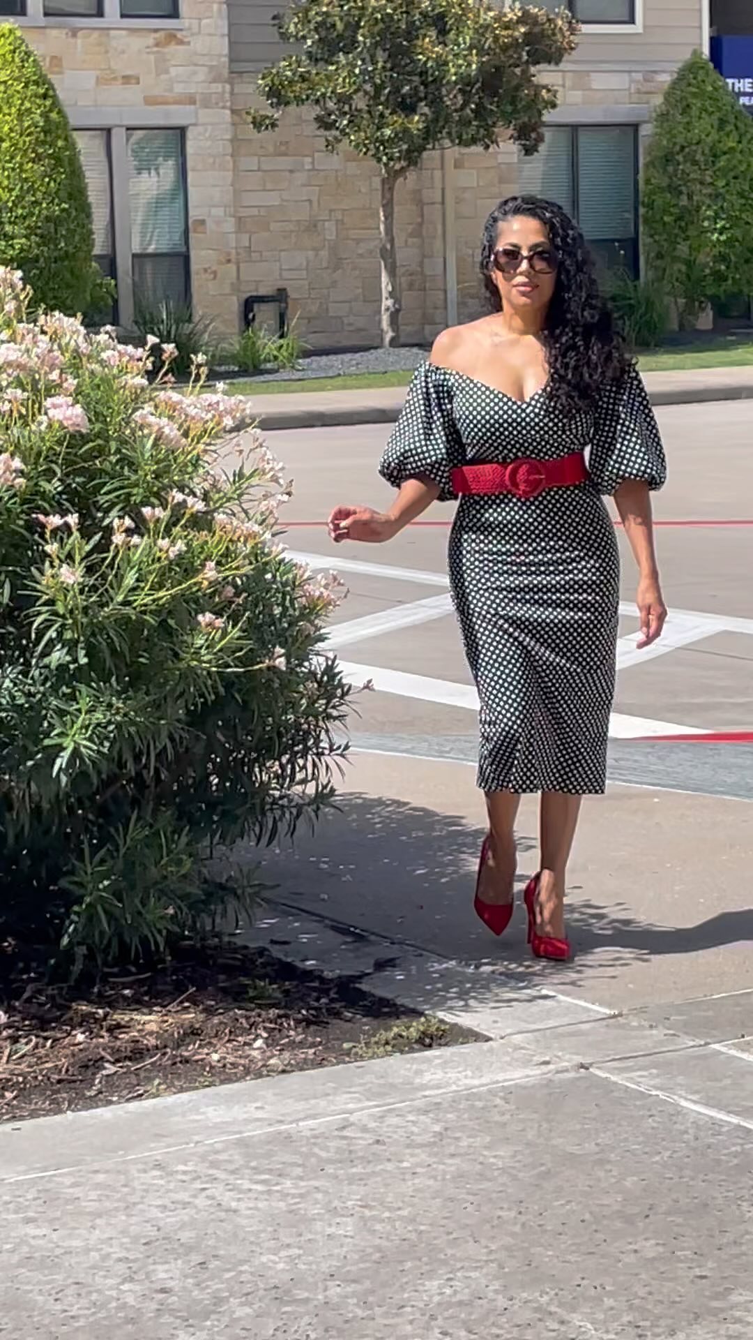 Hello Gorgeous! Our polka dot dresses make ‘‘em all stop and stare! Sizes 0-18 available! #dress#polka#curlyhair#gorgeous#hair#fashion#fashionstyle#stylish#color#quotes#houstonboutique#pearlandboutique#pearland#fashionlife#fashiondesigner#fashioninspo#fashionlife#weddingguest#datenight#newyorkboutiques