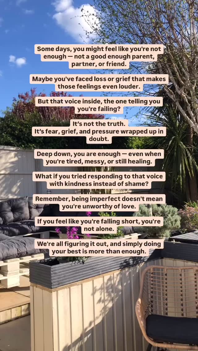 Sometimes, the hardest voice to quiet is the one inside our own heads telling us we’re not enough. Whether it’s as a parent, partner, friend, or just as ourselves, those feelings can feel overwhelming—especially when grief or loss is part of the story too.
If you’re feeling this way today, please know: you are not alone. And more importantly, you are enough. Imperfect, healing, tired, enough.
Let’s practice kindness to ourselves in those moments and remember that doing our best is truly more than enough.
Big love,
Hannah xx
-
#honestmotherhood #matrescence #lifecoachforwomen #selflovecoach #selfcompassionquotes