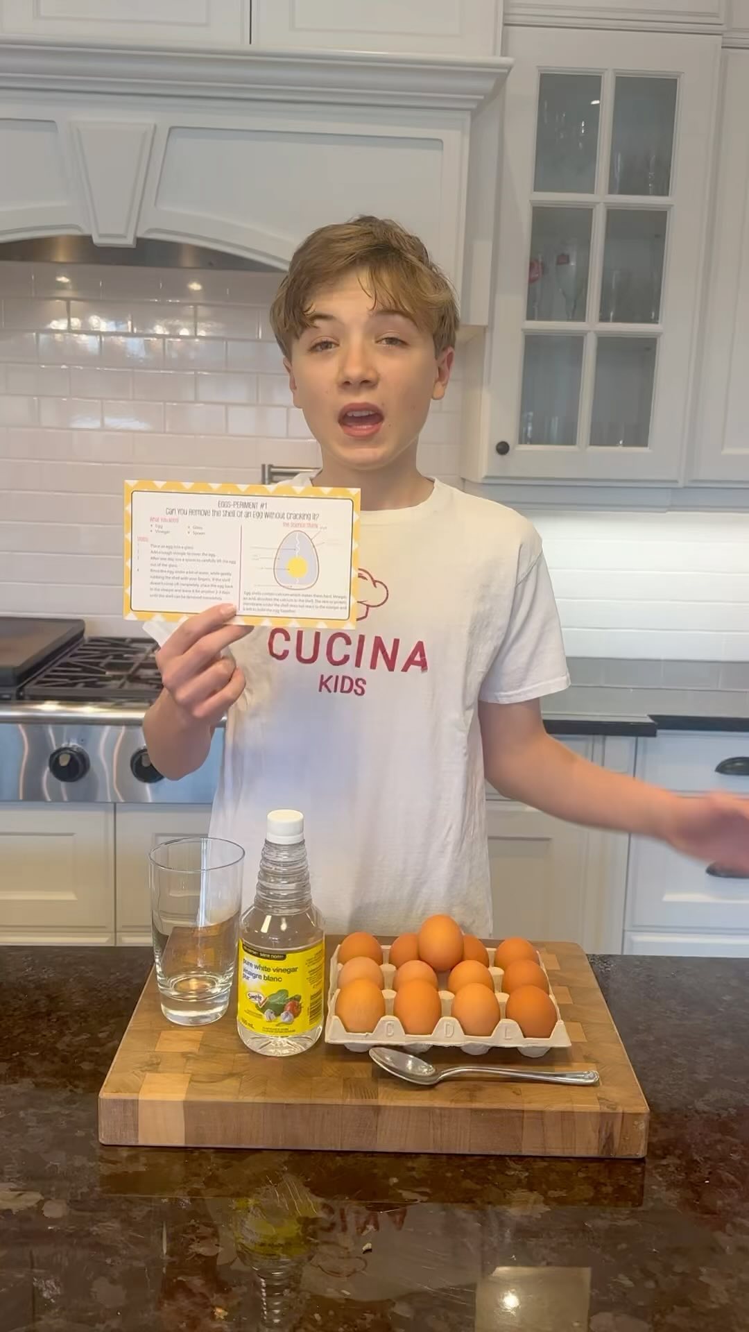 CucinaKids Kitchen Lab 🥼 🔬🧪coming to you with Eggs-periment #1. We are going to see if we can get the shell off of an egg 🥚 WITHOUT peeling it.
Let’s get to it!
All you need:
- an egg 🥚
I’ve used my eggs from Egg Farmers of Ontario @eggfarmersont
- glass 🥛
- spoon 🥄
- vinegar
Don’t forget to save the egg 🥚 from this Eggs-periment for the another eggs-cellent Eggs-periment in part 2.
Did you know that:
- No hormones or steroids are used in egg 🥚 production in Canada.
- Eggs contain essential nutrients you need to stay healthy 💪and active 🤸.
- One large egg 🥚 contains 6 grams of protein and just 70 calories.
Now that’s something to get eggs-cited over!
Let me know if you give this eggs-periment a try and how it goes!
Chef 👨🍳 Matteo
#cucinakids #cucinakidscook #kidsinthekitchen #stemeducation #stemexperiments #scienceinthekitchen #homeschool #stem #stemforkids #kidsexperiment #eggexperiment #stemactivities #scienceforkids #kidsscience #kidsscienceexperiments