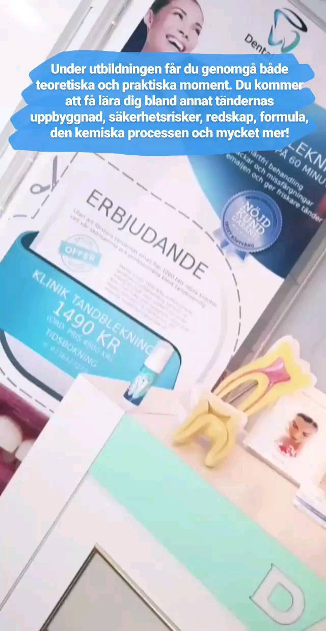 GTU UTBILDNING
Vi på Dental Clinic SWEDEN utbildar inom plasmablekning med marknadens bästa CE-certifierade produkter som ger upp till 14 nyanser vitare resultat, vilket vi är ensamma om i hela Norden. 
GTU utbildningen är en grundläggande tandblekningsutbildning och du behöver inga tidigare kompetenser för att ansöka.
Utbildningen delas in i teoretiska och praktiska delmoment, du kommer att få lära dig följande:
Tandens uppbyggnad
Kemiska processen
Faktorer som påverkar resultat
Konsultation och rådgivning
Marknadsföringsmetoder
Sekretesslagen
Maskinlära
Produktlära
Förarbete - Sterilisering av instrument
Nyansmätning 
Utförande av tandblekningsbehandling
 
Efter att du klarat av alla delmoment i utbildningen blir du certifierad tandblekare och är legitimerad för att kunna använda dig utav våra CE-certifierade tandblekningspreparat. Du blir tilldelad ett certifikat och legitimation som du bär på dig när du utför behandlingar.
VI ERBJUDER
RÄNTEFRI DELBETALNING I 12 MÅNADER!
#tandblekningstockholm #TandblekningStockholm #stockholm #liljeholmen #KlinikTandblekning #TandblekningGöteborg #TandblekningUppsala #TandblekningUtbildning #fillers #fillersstockholm #fillersgöteborg #fillersmalmö #TandblekningsUtbildning