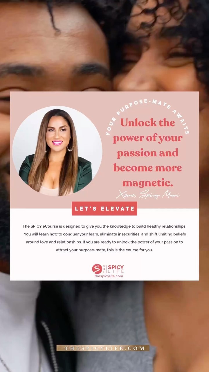 YOUR PURPOSE-MATE AWAITS 🫂♥️
Join me weekly, in a virtual classroom setting, where I get intimate and real about how to manifest meaningful loving relationships.
You Will Learn To:
🌶 Become more magnetic
🌶 Conquer your fears and limiting beliefs
🌶 Eliminate insecurities and gain confidence in guiding the male psyche
🌶 Powerfully shift between masculine and feminine energy
🌶 Attain & Retain a healthy partnership
What’s Included:
* Live weekly virtual classroom sessions
* Relationship & Dating Coaching
* TSL Growth Guide & Workbook
* Accountability Partner
If you are ready to prove to the universe that you’re serious about transforming your love life, go to thespicylife.com/ecourse and register today! 💻 (link in bio)
#relationshipexpert #energyhealing #spiritualhealing #spiritualgrowth #healingvibrations #mataphysicalhealing #energywork #lightworker #highvibrations #divineguidance #PuposeMates #Powercouple #Love #passion #thespicylife #Dating #spicytips #relationships #relationshipgoals #relationship #couple #marriage #couplegoals #couples #romance #spicytip #matchmaker #purposemate #soulmate