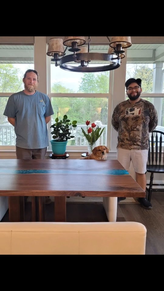 This table jumps right out of the photo! Classic Black Walnut with an electrifying blue/green river we mixed ourselves. Poured with @ecopoxy and finished with @osmo_usa UV resistant finish. Everyone was pleased with the final result! YouTube video on the process is coming soon!
#woodworking #localmade #localbusiness #sawmillbusiness #rivertable #liveedge #liveedgetable #epoxy #epoxytable