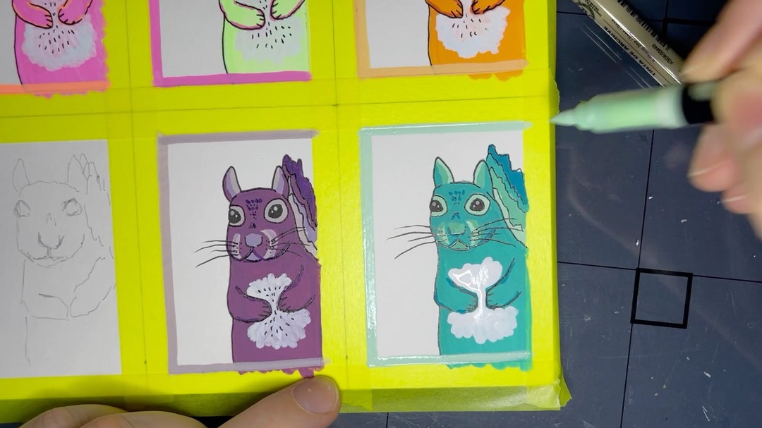 A full timelapse of drawing and painting 7 squirrels in different monochromatic colors. (I say 7 because my phone died while filming one of the paintings.) Do you have a favorite color scheme? #painting #artists #acrylicpaintmarkers #squirrelpainting #miniart #squirrel #animalart #squirrelart #squirrellove #artisttrafingcards #acrylicpainting #acrylic #squirrels #drawing #monochromaticpainting #art #petportrait
