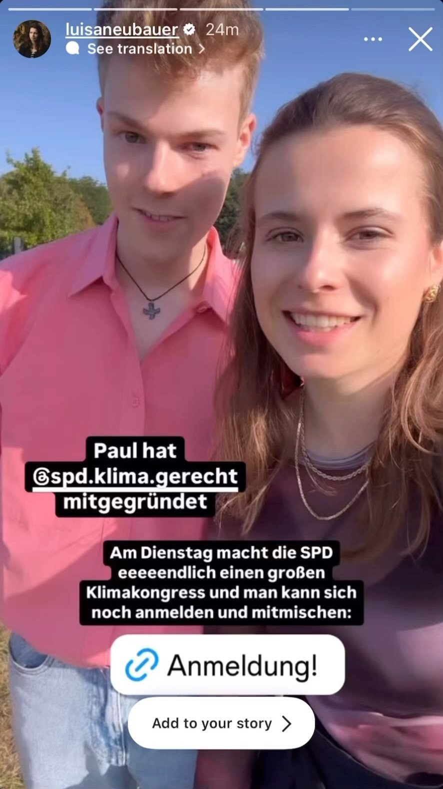 Nur noch 2 Tage bis zum ersten SPD Klimadialog! Meldet euch heute noch an, wir freuen uns!! Den Link findet ihr in unserer Bio und auf spdklimagerecht.de🌳🌹
Danke für deinen Support @luisaneubauer 🚀