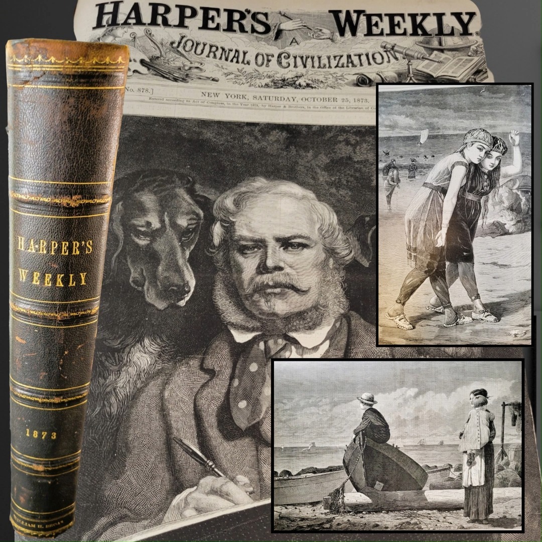 ✨ Dive into History: The Complete 1873 Harper’s Weekly Collection! ✨
🗞 This remarkable 1176-page volume (Jan-Dec 1873) is a treasure trove of 19th-century American history, literature, and art. It captures the pivotal moments that shaped an era—📜 explore these incredible stories: 📜
- Boss Tweed was convicted of defrauding New York City out of $6M
- The Great Panic begins on Wall Street, marking the start of a long Depression
- P.T. Barnum debuts The Greatest Show on Earth in NYC
- Jesse James robs his first bank
- Levi Strauss patents the first blue jeans
- Remington invents the first typewriter
🎨 Enjoy some amazing Art from Winslow Homer, Editorial Cartoonist Thomas Nast and more: Included are 11 stunning woodcut engravings by Winslow Homer, including iconic masterpieces such as:
- Snap-the-Whip
- The Nooning
- Dad’s Coming
- The Morning Bell
🖼️ A perfect glimpse into the past, Harper's Weekly is more than a magazine—it’s a window into a world that once was. Own this piece of history and let the pages transport you back to 1873. $795 with FREE Shipping.
.
.
.
🕰️ #AntiqueBooks #HarpersWeekly #WinslowHomer #19thCenturyHistory #VintageArt #harpersweeklymagazine #harpersweekly1873 #winslowhomerart #ThomasNast