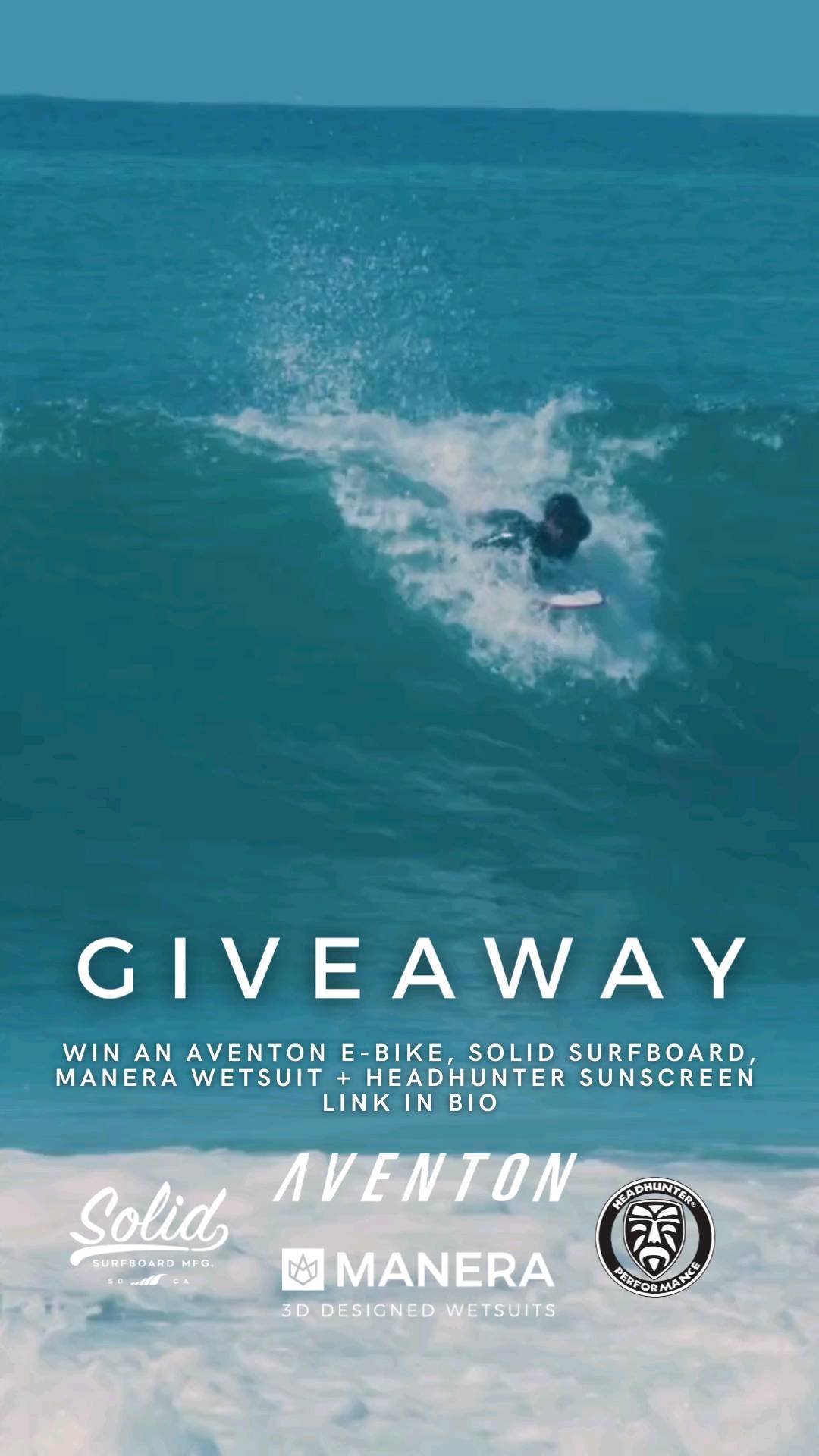 "GET OUT THERE GIVEAWAY! 🏄😎🏄
__
We've teamed up with some of your favorite surf brands to bring some STOKE to the local shop! Swing by your favorite local surf shop and find the SOLID Board you want to win! After that 4 randomly selected winners will each receive: @aventon Aventon E-Bike, @solidsurf SOLID Surfboard from your local surf shop, @maneraamerica 4/3 Seafarer Wetsuit, @headhuntersurf Surf Sunscreen Travel Pack to dial you in wherever this winter takes you! ( $4000 value! )
__
TO ENTER:
1. Follow @solidsurf @aventon @meaneraamerica @headhuntersurf
2. Tag 3 friends you want to win the other prizes in the comments below, tag more for unlimited entries
3. MOST IMPORTANT : Go to giveaway.solidsurf.co or LINK IN BIO to sign up!
*BONUS - tag friends on each account
Contest ends on 11/20 at midnight PST"
