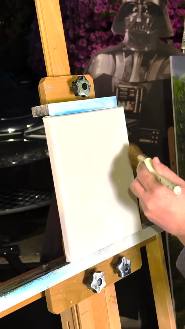 My first try at a Star Wars location. Guess what planet!?? 😂 #bobross #oilpainting #starwars #fyp #tatooine #desert #nodroids #skywalker