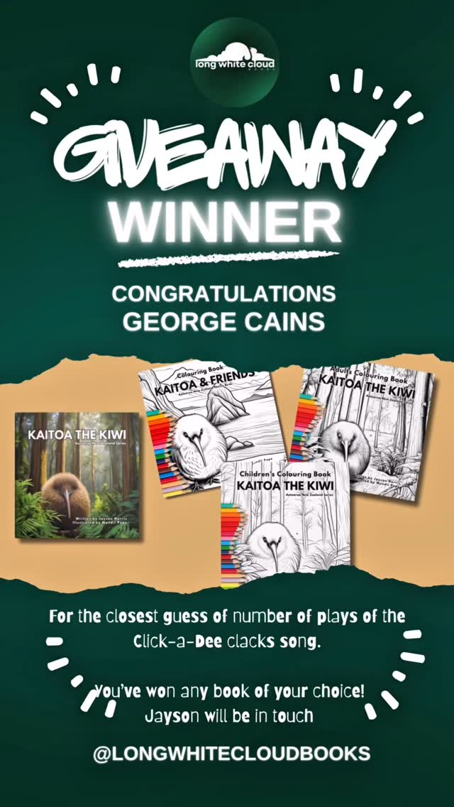 🎉 CONGRATULATIONS GEORGE CAINS! 🎉 @georgecains1
You’re our GIVEAWAY WINNER! 🥳 You guessed the closest number to how many times Jayson has sung the Click-a-dee Clack song (we’ve lost count ourselves… but you got pretty close!)
You’ve won a book of your choice from our collection — that’s right! Choose any of our books:
📗 Hardback,
📘 Paperback,
🖍️ Colouring Book…
From your favourites:
✨ Kaitoa the Kiwi
✨ The Click-a-dee-Clacks
✨ The Beep-a-dee-Beeps
Jayson will be in touch soon to sort the details and get your prize on its way 🚀📚
Thank you to everyone who joined in — stay tuned for more fun, stories, and giveaways!
#GiveawayWinner #Clickadeeclacks #KaitoaTheKiwi #BeepadeeBeeps #ChildrensBooks #BookGiveaway #Congratulations #StorytimeFun #longwhitecloudbooks