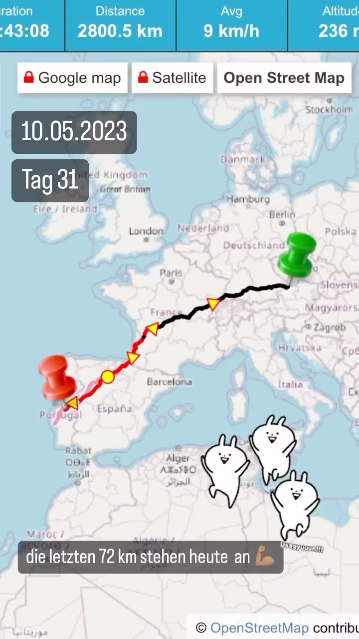 Adventure for Peace ✌🏽
#finish nach 31 Tagen, 2.872 km und 319 Stunden 👍🏽
Otto Eder ist am Ziel seiner Europa-Tour angekommen 💪🏽
"Ich bin überglücklich es geschafft zu haben und dankbar, für diese unfall- und pannenfreie Reise!"
#arnreit #rohrbach #mühlviertel #oberösterreich #österreich🇦🇹 ➡️ #deutschland🇩🇪 ➡️ #france🇫🇷 ➡️ #spain🇪🇸 ➡️ #portugal🇵🇹 ➡️ #fatima
#floig
#ultralight
#crossskates
#outdoor #sport #fitness #extremsport #crosscountry