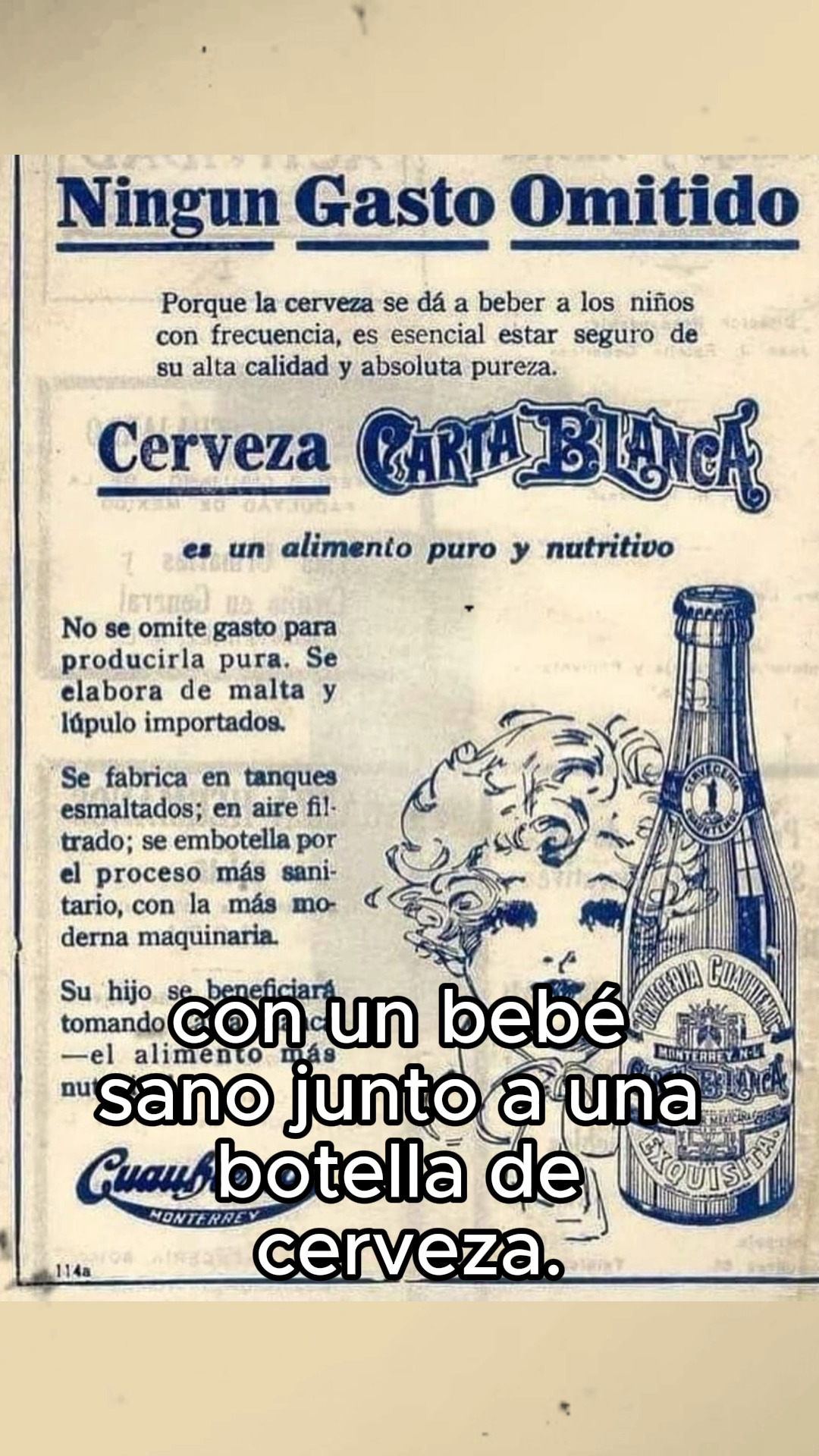 Los comerciales de algunas cervecerias en los años 20's causarian conmoción en la actualidad. Un ejemplo, la cerveza Carta Blanca se afirmaba que era beneficiosa para los niños. Ve que otras cosas se mencionaban en la publicidad de esta cerveza.
#beerscool #beerhistory #birra #beer #historiadelacerveza #beerlover #HistoriasCerveceras #Beertography #beersnobs #cervezamexicana