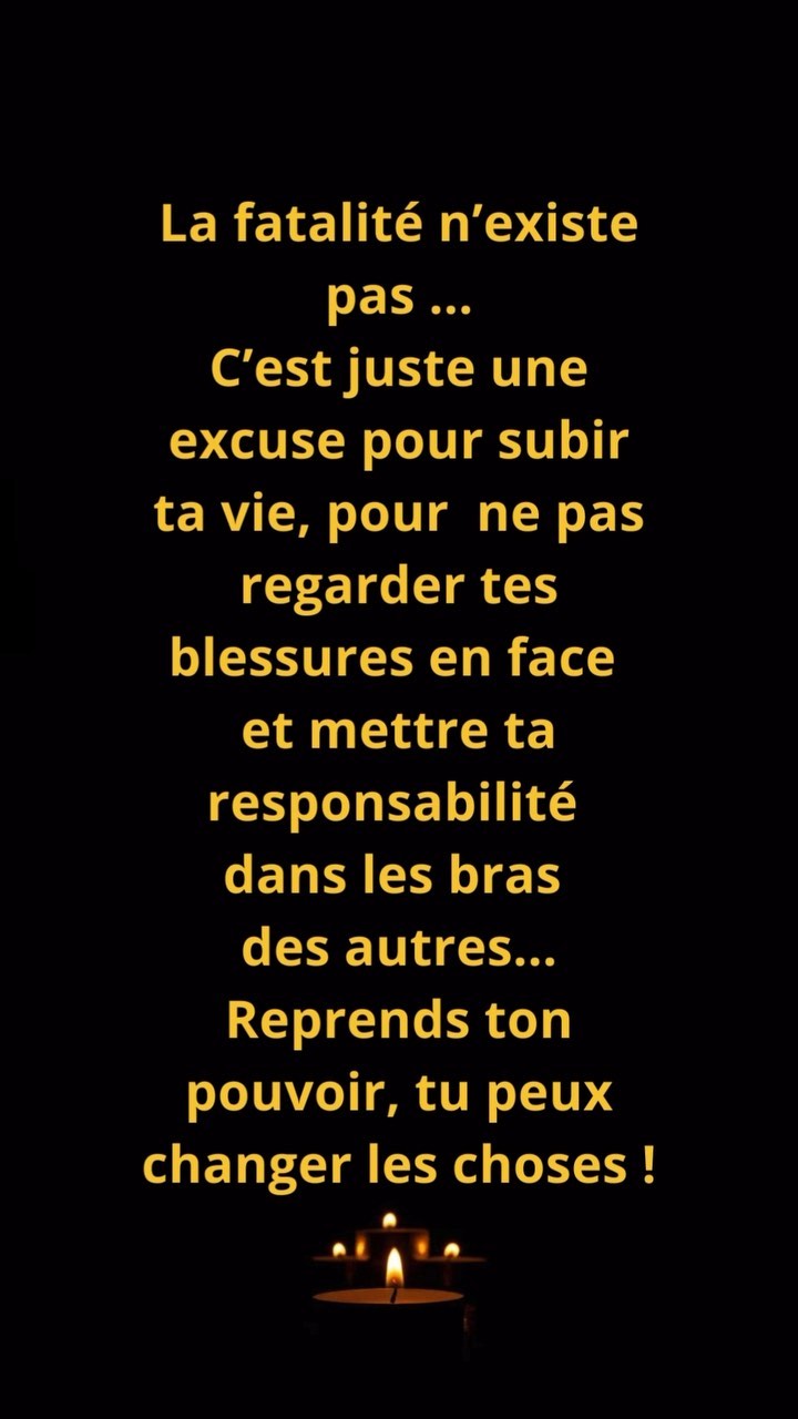 Tu es le seul maître de ta vie, tu n’es pas responsable de certaines épreuves mais tu es responsable de la manière dont tu les vis, dont tu vois les choses ! Il est plus facile de subir et de se plaindre que de prendre la décision d’aller mieux et de changer sa vie… je te l’affirme pour l’avoir vécu c’est possible !!! Et je vais te révéler comment faire :
Travail sur tes blessures, prends soin de toi, ai de la compassion et de la bienveillance envers toi-même, donne toi beaucoup d’amour et vas y … vas voir ce que tu as à guérir ! Ça fait plus peur que mal, ce n’est pas confortable mais quelle fierté d’avoir eu ce courage !!! Alors reprends ton pouvoir, fonce, il y a la liberté au bout …🙏✨🥰
#courage #couragedechanger #changer #changetavie #changersavie #motivation #motivé #accompagnement #accompagnementpersonnalisé #phrase #phrasedujour #phrasepositive #love #depassementdesoi #dépassementdesoi #reprendstonpouvoir #reprendresavieenmain #reprendreconfianceensoi #spiritualite #amourdesoi❤️ #fatalité #guerir #guérir #prendresoindesoi #fonce #foncer #reels