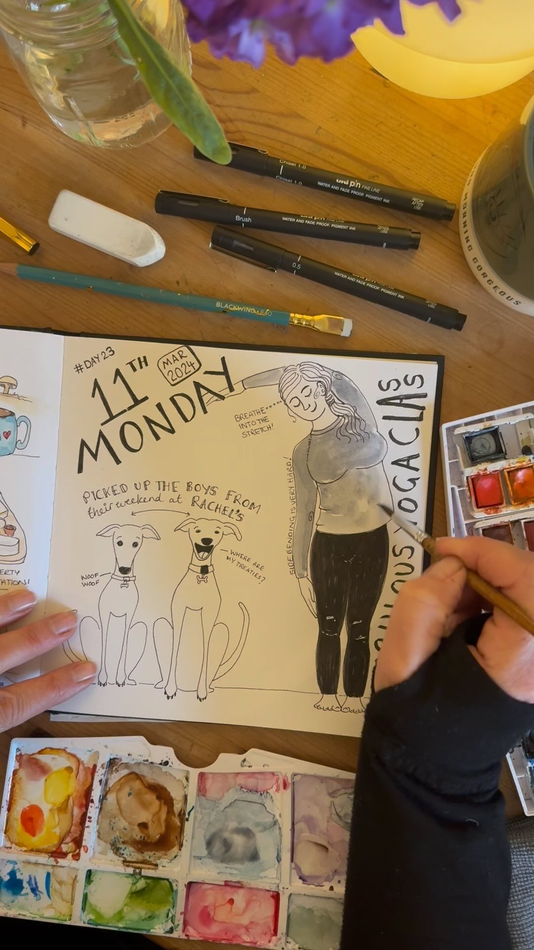 Already so many beautiful moments captured in my ‘Book of 100 Days’ - this entry was for Monday 11th March 2024 - Day 23 of @dothe100dayproject
✨
✨
#100dayproject #100dayproject2024 #100dayartjournal #the100dayartjournal #artjournal #artjournaling #dailyartjournal #artjournalingpractice #artjournalpages #journalcommunity #drawingmylife
#sketchbookpage
#sketchbookartist #sketchbookpages
#sketchbookpractice #creatingeveryday #creativejournaling #journallove #sketchbookchallenge #artdiary #creativediary #sketchaday #artistlife #creativejournaling #womenofillustration#happyartistmovement #paintwhatyoulove #happyart