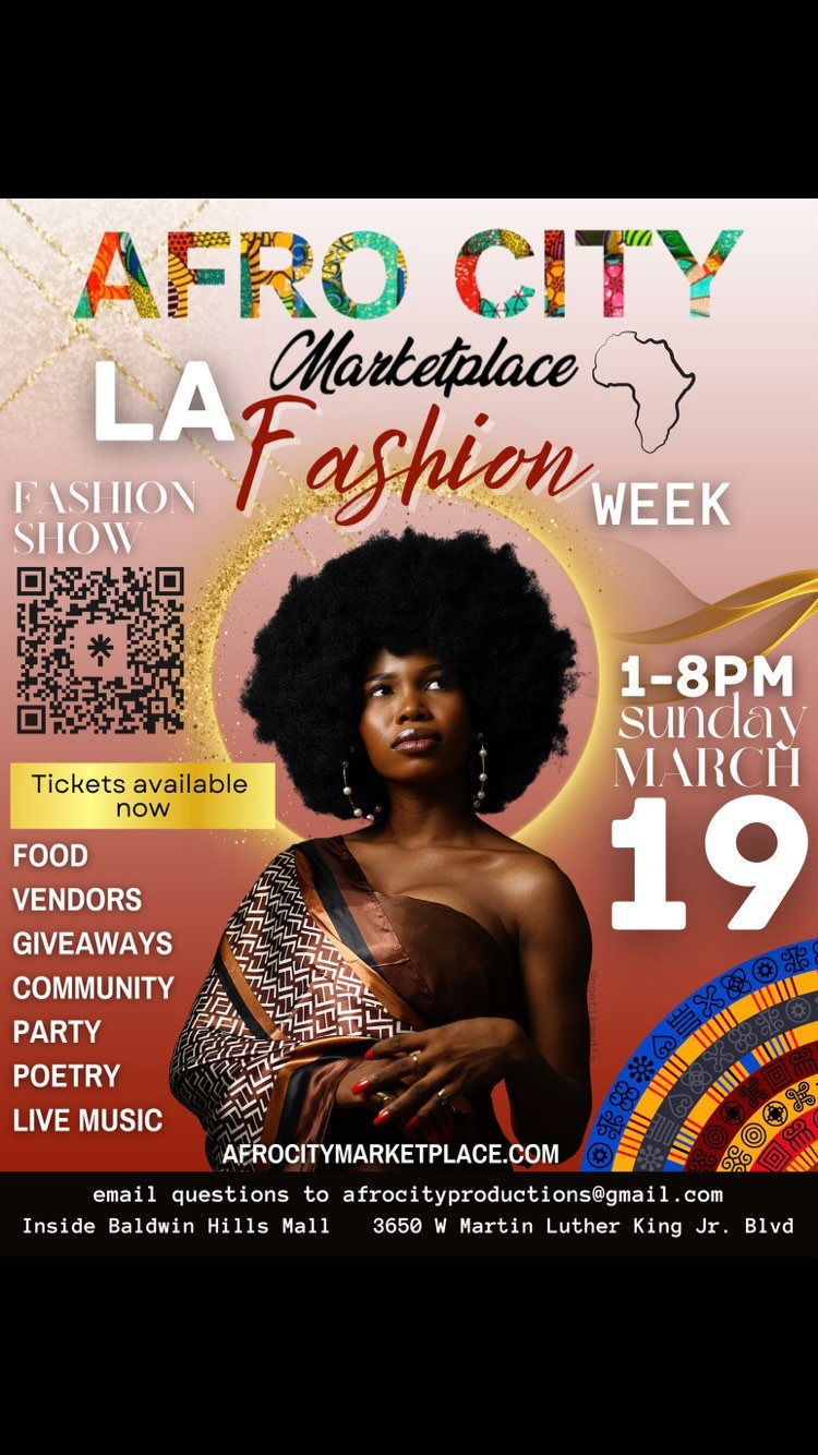 🇨🇲AFRO CITY FASHION WEEKEND🇨🇲
Come and join us for fashion, poetry, music, and black businesses on Sunday from 1-8pm in the Baldwin Hill Crenshaw Mall (across from the food court)✨👀
We will be featuring some of Afro City’s very own fashion vendors and other designers that have traveled far and wide to be here! We are grateful 🙏🏽
The community is excited to see Afro City’s first fashion show, are you? 👀
🔥🔥Get your tickets online or pay $35 at the door!🔥🔥
@afrocitymarketplace
Pop up Shop from 1-4:30pm with an OPEN MIC from 3-4:30pm — Fashion Show starts at 5pm 📌
Amazing Models:
@dark.smize
@leonte_
@queensika1
@sassyclassymodel
@therubydiamond
@issaralf
@n.adidas_
@the1_jaunty
@lovegorjas
@perrijaay
@danilbold
@naadiirahh
@morgannelilli
@sevinsabali
@natashaka_art
@allthestuffulove
@omiette
@stephrenee_randolph
@chloeslimshady
@itsgreykia
@lorinikole
@che_rogers
Producers: @lorinikole @lafashionstudios
📸: @tyesha.renee
#LAFW #lafw2023 #fashionfever #lamodels #laevents #losangeles #noetikmedia #bts #behindthescenes #afrocitymarketplace #baldwinhillsmall