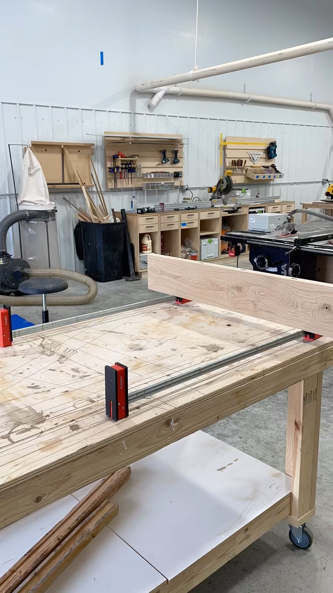 Always stressful doing a large glue up! This white oak table is coming together nicely.