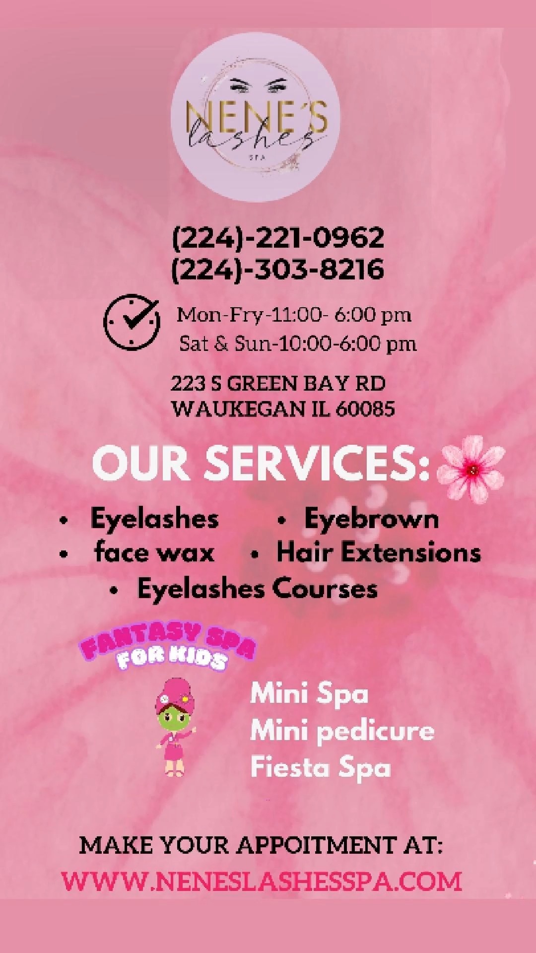 ✨ Realza tu mirada en Nene’s Lashes Spa ✨
😍 Dale a tus ojos el protagonismo que merecen con nuestras extensiones de pestañas, lifting, ¡La belleza está en los detalles! 💕
📍 Visítanos en: 223 S Green Bay Rd, Waukegan, IL
📞 Agenda tu cita: 224-221-0962
💖 ¡Déjanos resaltar tu belleza natural!
#NenesLashesSpa #PestañasPerfectas #WaukeganBeauty #LashExtensions #SelfCare #BeautySalon