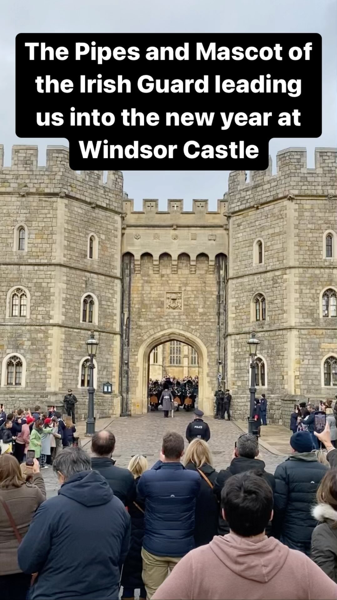 Great to see the band of the Irish Guard and their Wolf Hound mascot leading the way out of Windsor Castle today.