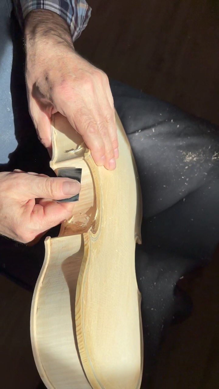 Preferring the shine of gold: Any imperfections are carefully removed to achieve the perfect shine.
#berndhiller #Craftsmanship #Perfection #GoldenGlow #violinmaker #violinmaking #whatsonyourbench #shaping #viola #violin #cello