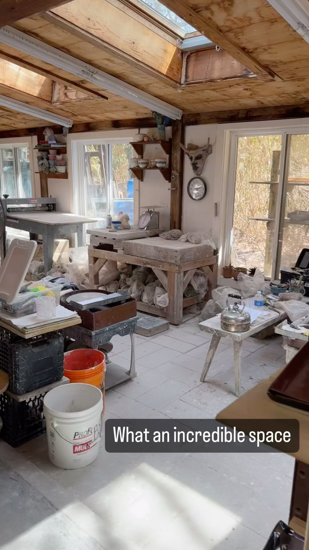 I’m insanely jealous of this beautiful studio and it’s stunning location surrounded by pines filled with blue jays.