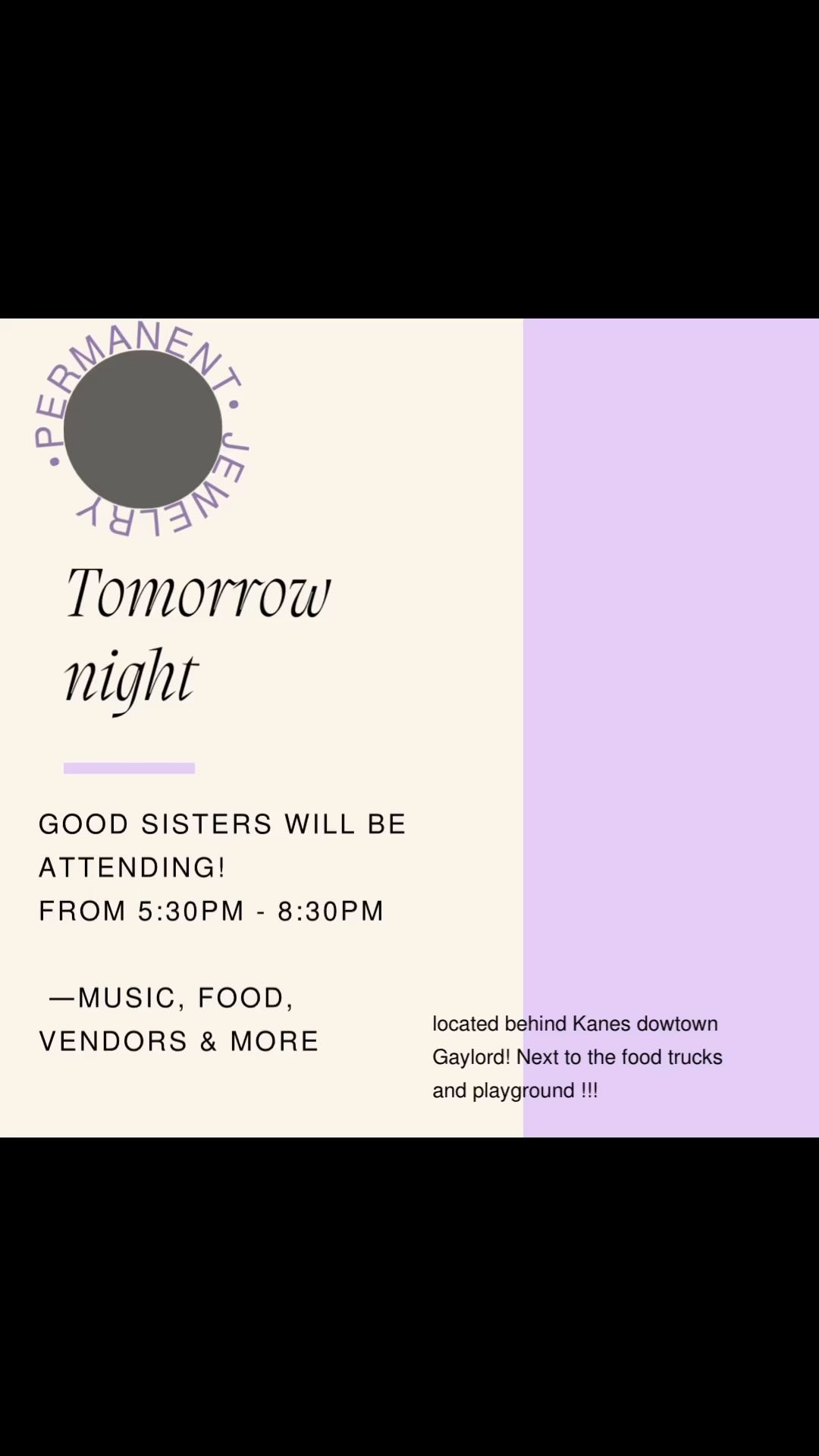 Gaaaahhhhh!!!!!!! If you’re not screaming yet then Megan & I have evening to go around 😝😝
We are so beyond thrilled to finally do our our first EVENING pop up!!
🥰✨Tomorrow night from 5:30pm -8:30pm
Behind Kane’s lobster in their parking lot! Food trucks, music, vendors and a perfect spot for the kids to let out their energy on the playground.
We would love to see what Gaylord can do by showing the love of the locals and come join us for a few hrs of fun! 🤩
#popupshop #permanentjewelryexperience @massage.by.megan @amandasuestylist