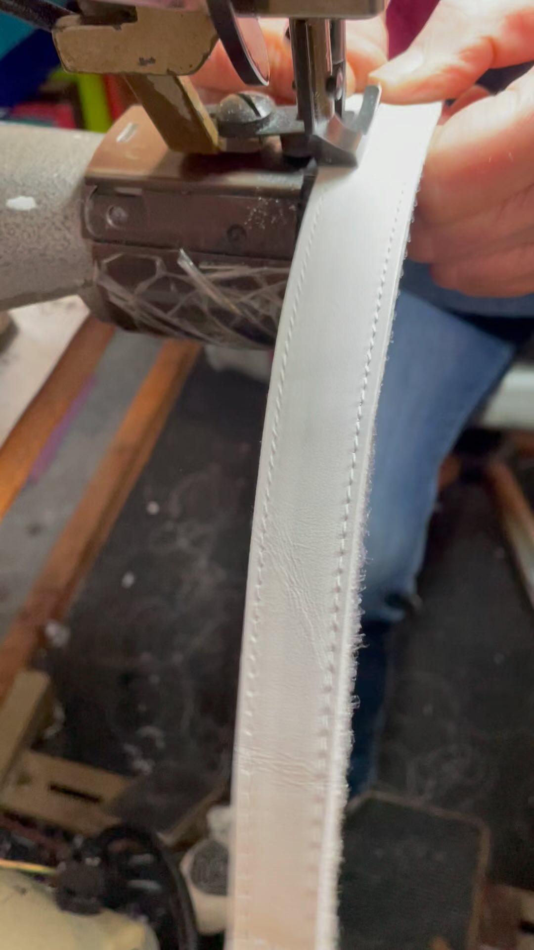 Shoe strap making #ukmanufacturing #orthotics #supportsmallbusiness #handmade #bespoke #bespokemakers #chesterfield #peakdistrict #sewing