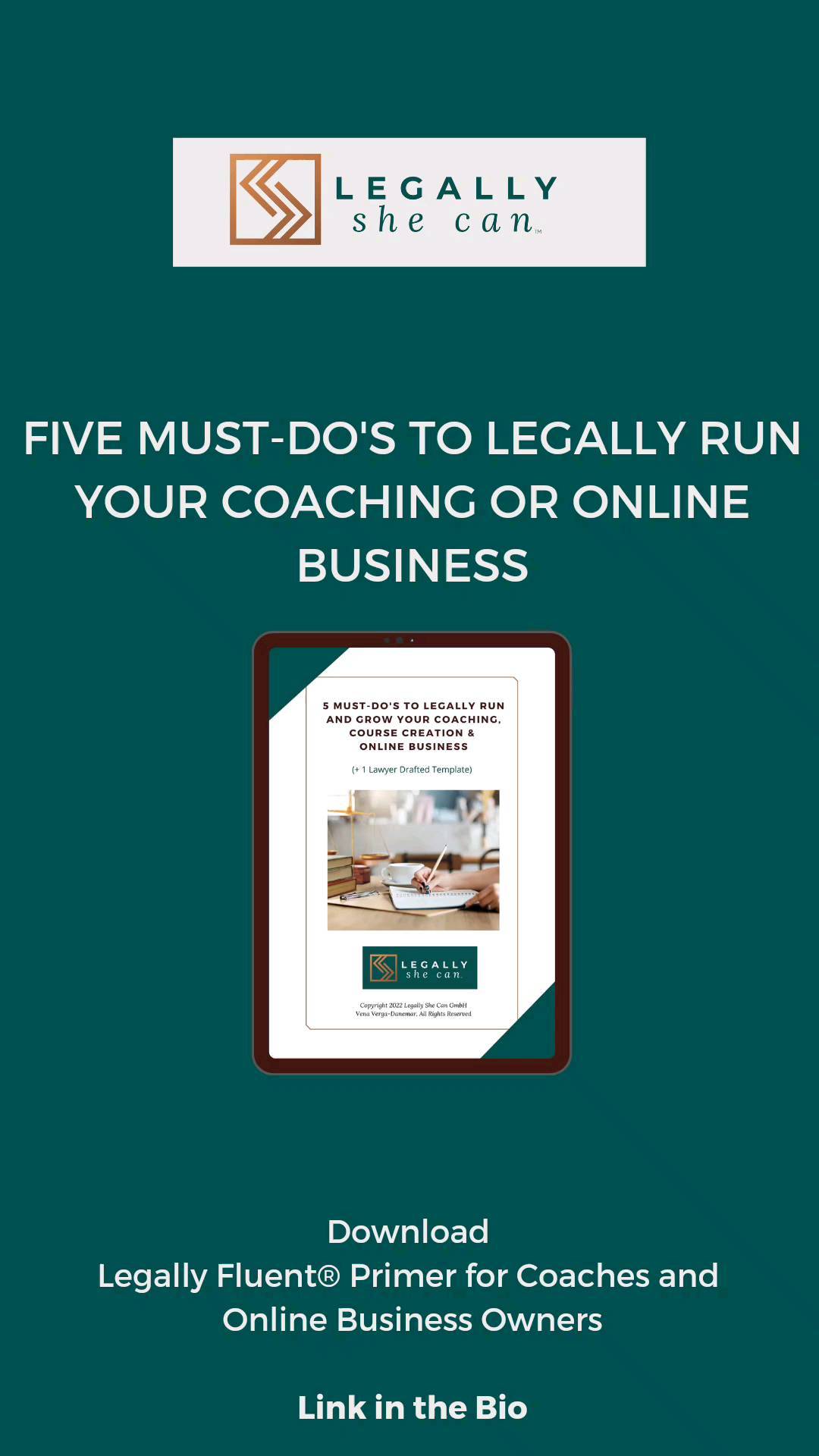 Have you accomplished these in your business?
There are your five-must dos if you want to legally run and scale your Coaching, Course Creation or Online Business.
You can download the Legally Fluent®️ Primer for free. The link is in my bio.
Share with other Coaches, Course Creators and Online Business Owners!
Do you know all these five?