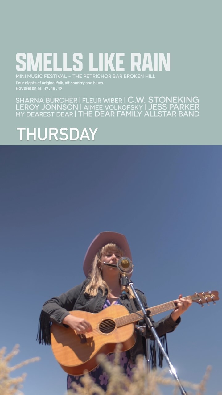 @petrichorbar Smells Like Rain Festival kicks off in Broken Hill tonight!
It really does smell like rain in town right now! But looks like it’ll clear up nicely this eve.
Come revel in the ambience of the courtyard, surround yourself in old stone, the sweet nostalgic country of @fleur.wiber and brooding tales from Aimee Volkofsky. Eat and drink the incredible stuff Petrichor is serving up and hear some original song writing.
Tickets link in bio or on the door.
#livemusic #musicnsw #originalaustralianmusic #outbacknsw #australiancountrymusic