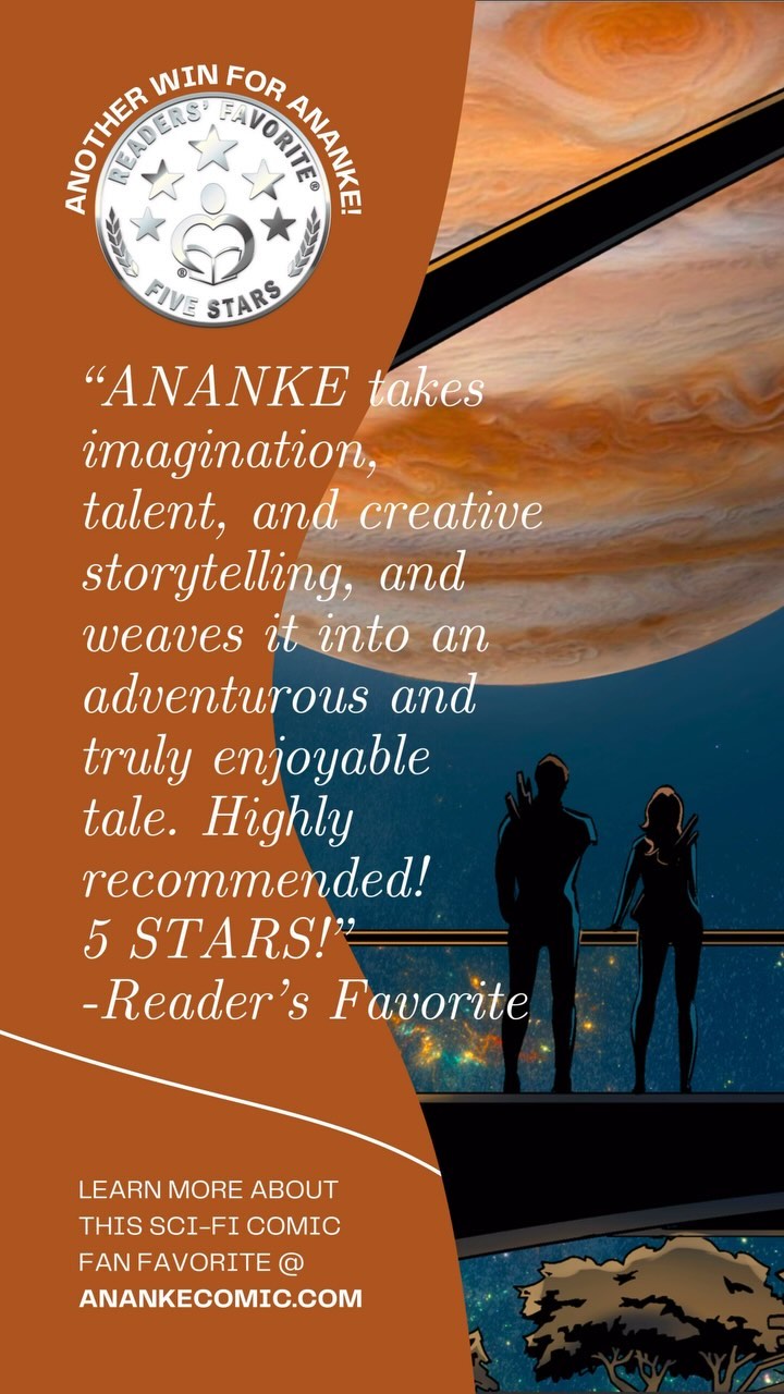 📚✨ BIG NEWS! ✨📚 ANANKE: The Prologue just received a 5 STAR Award from Reader’s Favorite! @readersfavoritecom 🌟 I can’t even begin to express how incredible it feels to see ANANKE being appreciated by so many readers! Your support means the world to me, and I’m beyond excited to dive into Book 2! 🚀 Stay tuned for more adventures and thank you for being a part of this journey! 🙌❤️
For those new to my comic ANANKE, please be sure to visit anankecomic.com for more info!!
Choose from digital, hardcover, or softcover editions! 📘✨
#ANANKE #ReadersFavorite #5StarAward #AuthorLife #StayTuned #fyp #IndieComics #Thankful #SupportIndieComics #scifi #comic #comics #graphicnovel #books #2024 #smallbusiness #booktok #reading #bookworm #bookrecs #gamer #anime #manga #story #review #artificialintelligence #art #AI #Jupiter