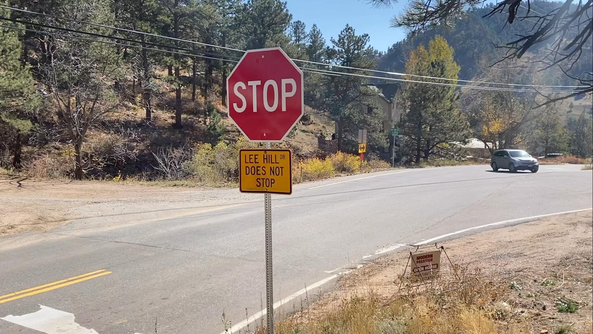I waited 10 minutes, 3 #bikes and 4 #vehicles ran the #stopsign. #bouldercounty please make #leehillroad safe with a dedicated bike lane (blind right turns to start due to budget constraints) and the #oldestageroad intersection safer with possible speed bumps, flashing lights alerting downhill olde stage road to the dangerous intersection. People’s lives are at stake..