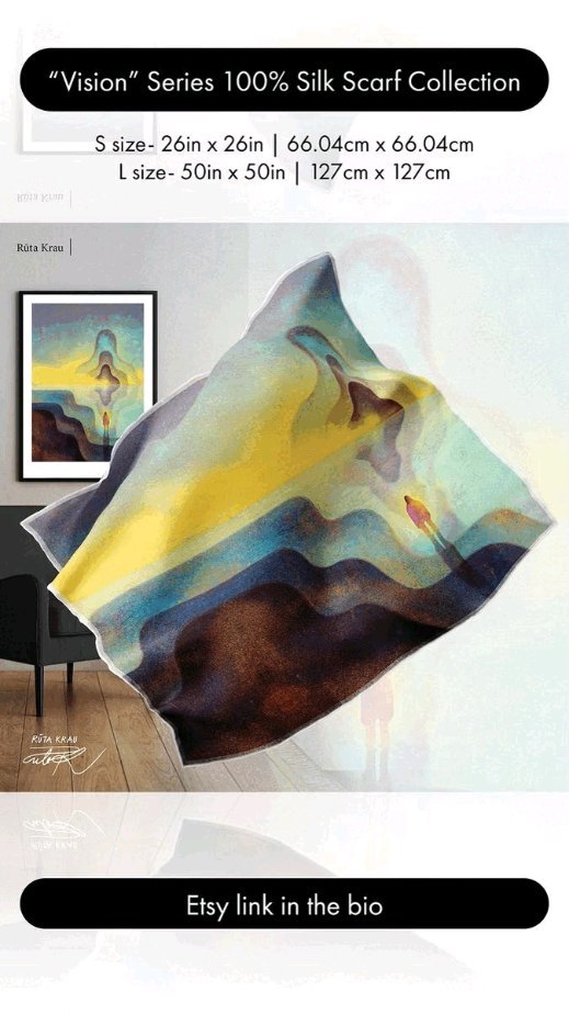 Hello! After nearly three months of work and coordination, today I am excited to present to you the collection of 100% silk scarves from the "Visions" series! Wrap yourself in "Visions" and the energy they radiate with a luxurious silk scarf! ✨✨✨
Reactive printed silk habotai scarves perfectly portray my artwork on silk fabrics. This scarf features my artwork printed on lightweight 100% silk habotai, finished with a machine rolled baby hem. The print is permanent and will never fade with use or washing. Wear artwork in a luxurious way with this silk habotai scarf! 🥰
The size S scarf will be perfect for wearing around your neck, in your hair, or tying it to your handbag.
The size L scarf can be wrapped around your hips, tied as a dress or a top, worn as a shawl, or used as a blanket.
- You can purchase it on the recently opened Etsy shop: https://rutakrau.etsy.com
- More info - www.rutakrau.com/shop
- If you have any questions, feel free to write to me via a personal message
Each Scarf:
• Made from 8mm 100% silk habotai
• Each scarf is printed and sewn by hand in Montreal, Canada
• Vivid print that will never fade after washing
• 100% silk habotai is made in a factory with OEKO-TEX certification for standardized and safe working conditions
• Comes in a box
• Please be aware that the colors of the artwork on your monitor may be slightly different to those of the actual scarf print
2 size options:
• S - 26in x 26in | 66.04cm x 66.04cm
• L - 50in x 50in | 127cm x 127cm
Thank you for your support! 😍
#silkscarf #puresilk #silkhabotaiscarf #silkhabotai #artscarf #artscarves #symbolism #abstractart #luxuryscarves #luxuryscarf #divinescarves #energyscarf #scarfpresent #paintingscarf #rutakrau #theosophyart #watercolor