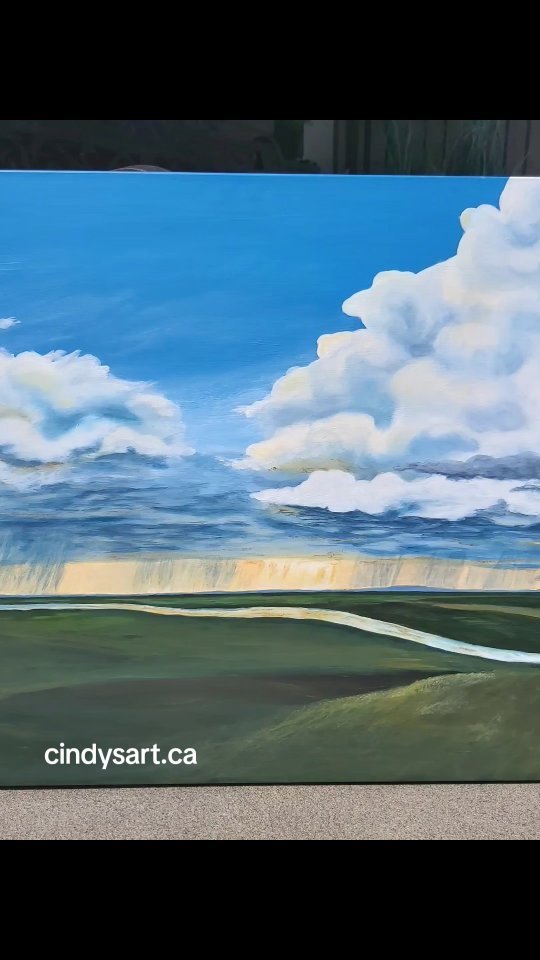 Evolution of the painting Golden Tempest. On display along with 2 other of my paintings at the Cypress Centre-Medicine Hat Stampede July 24-27. They are 4 sale. #cindyshropshireart #medicinehatstampede #acrylicpaintings #cloudpainting