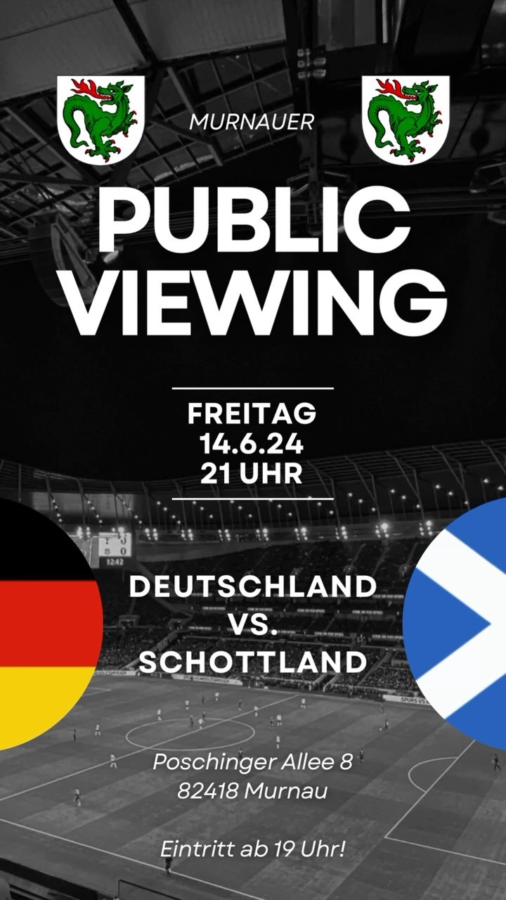 Heim EM in Deutschland 🇩🇪 besser geht’s nicht mehr.
Wir laden euch alle herzlich zu unserem Public Viewing ein und hoffen ihr erscheint alle zahlreich.
Wir schmeißen für euch den Grill an🍖 & es gibt kalte Getränke sowie Make-up Stände + eine Torwand für die Kids.
Jetzt liegt’s an euch vorbeizuschauen und einen schönen Abend mit uns zu verbringen! Bis Freitag um 19 Uhr!
#Publicviewing #deutschland #europameisterschaft #heimem #fussball #explore #murnau #edid #sonne #grillen #oberland