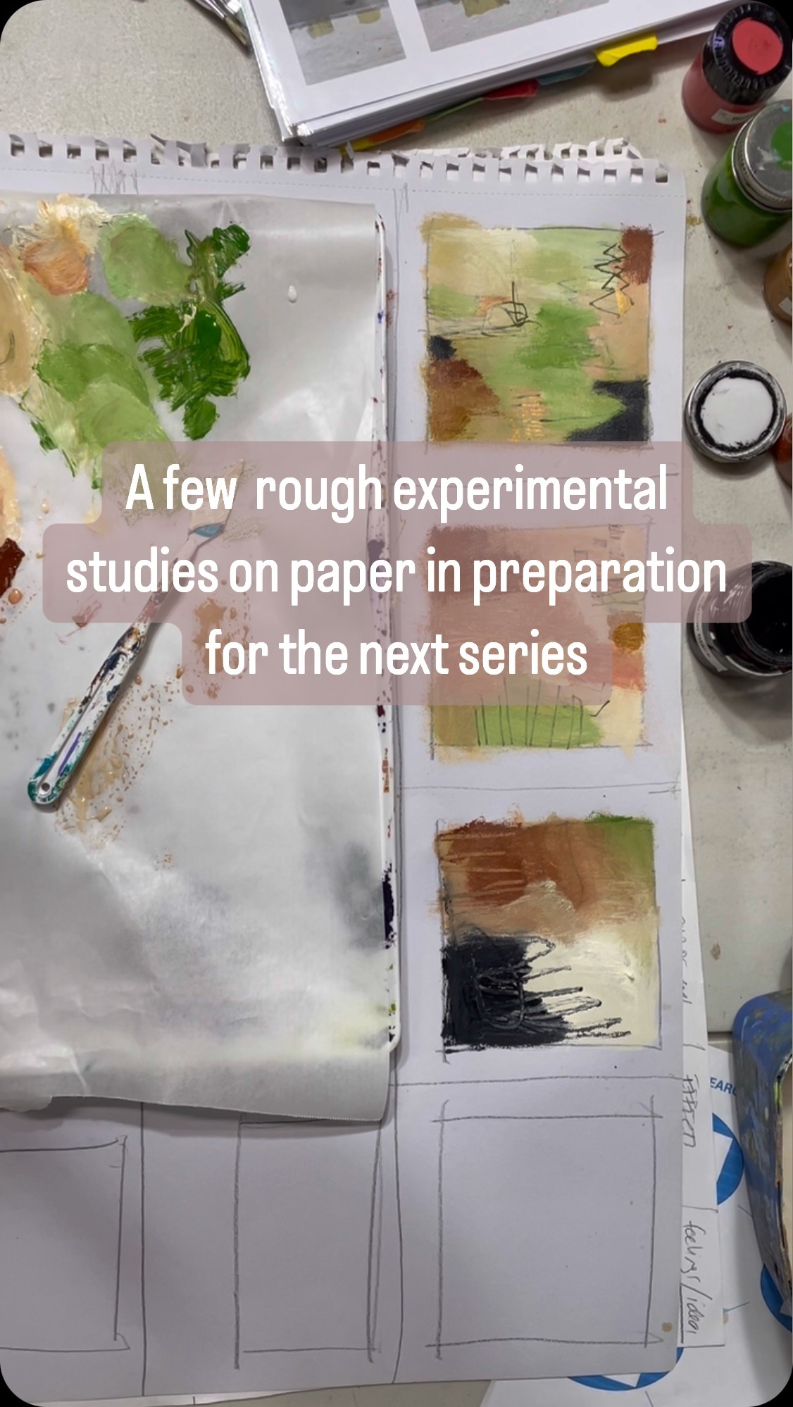 When starting a new series I sometimes jump straight onto canvas and work intuitively, and at other times I fluff around on paper for a bit. These are a few visual thought experiments around colours for the next series… will probably end up looking completely different but it’s a starting point. #bronyacreates #bronya_creates #bronyaartist #abstractexpressionism #artstudy #acrylicpainting