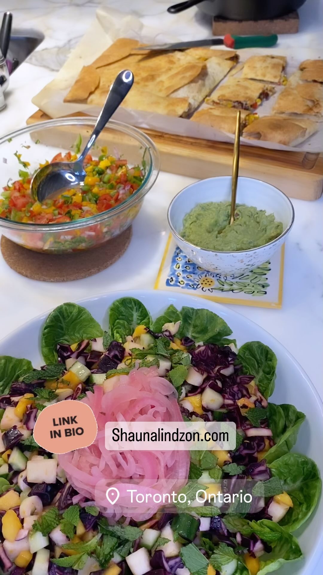 Tex Mex May - Week of May 13th. In-person and Zoom demos.
We will be making:
🥗 Chopped salad with quick pickled onion
🧀 Sheet pan quesadillas with classic guacamole and Pico de Gallo
🍅Mexican style meatballs
🍪Melting moment cookies
Sign up at shaunalindzon.com