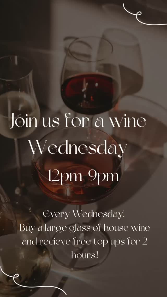 Pre-book this offer using code: Wine Wednesday when making your reservation 🍷
Choose from our house red, white, rose or Prosecco