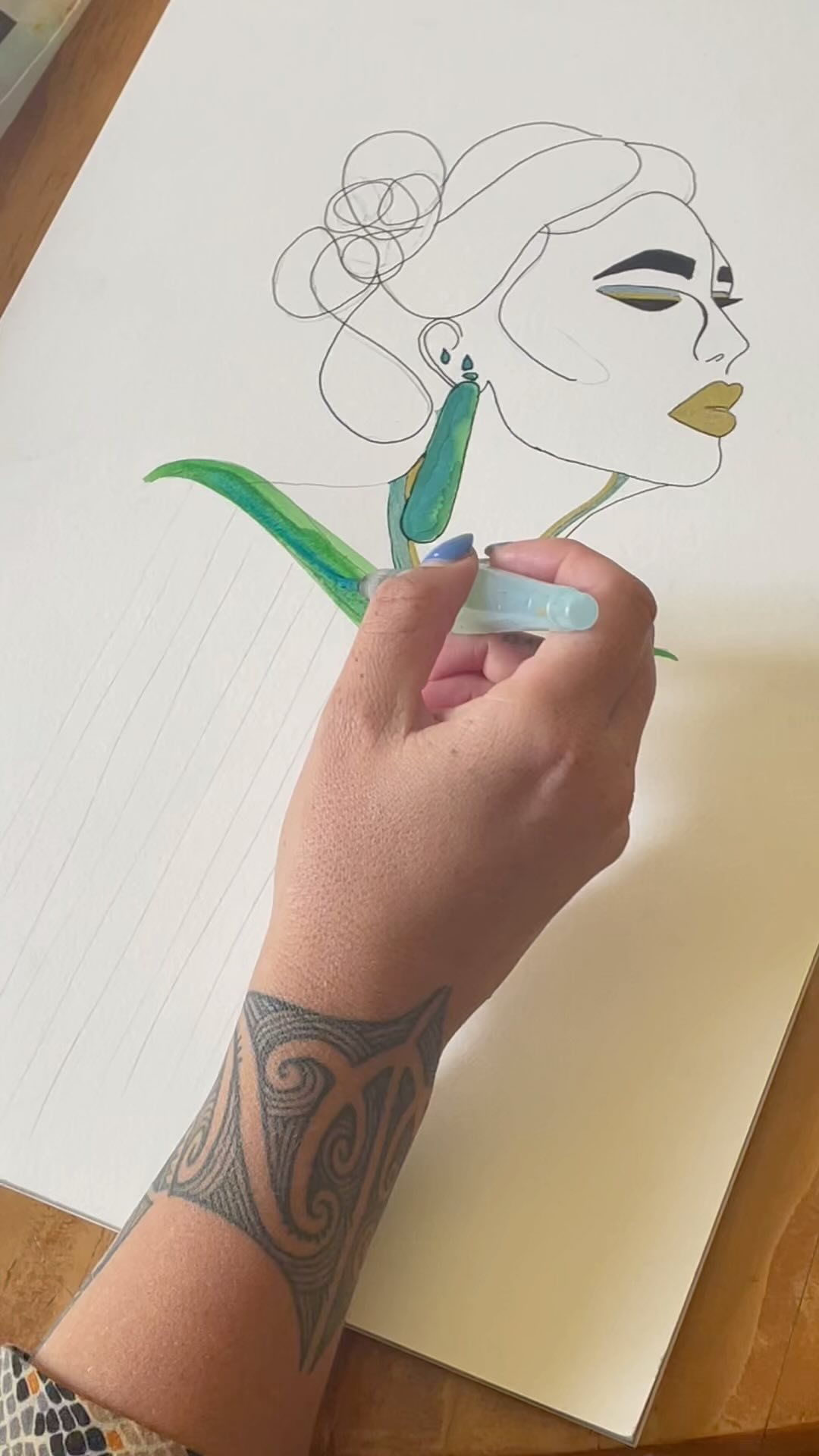 #reels #artwork #painting #watercolour #wahine #māoriartist #māoriart #wahinetoa #ink #mokokauae #heru #nz #aoteoroa