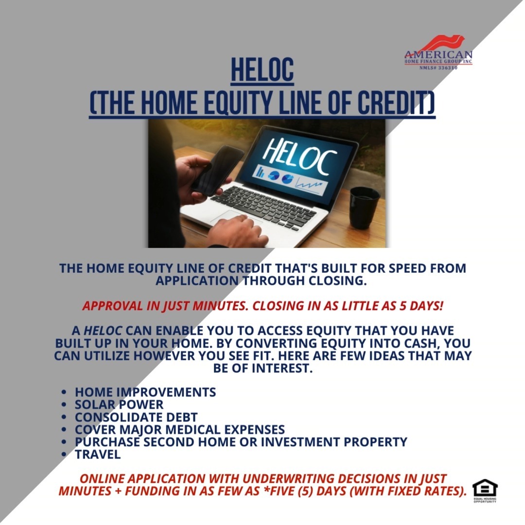 Unlock the speed and flexibility of our Home Equity Line of Credit (HELOC).
✅ Approval in minutes
✅ Closing in as little as 5 days
A HELOC can enable you to access equity that you have built up in your home. by converting equity into cash, you can utilize however you see fit. here are few ideas that may be of interest.
▪ Home improvements
▪ Solar power
▪ Consolidate debt
▪ Cover major medical expenses
▪ Purchase second home or investment property
▪ Travel
For more details reach out to us. We're ready to assist you with your lending needs.
🏠 American Home Finance Group Inc NMLS # 336310
📍1315 N Dixie Highway, Lake Worth, FL 33460
📞561-865-7488
🌐Amhomefin.com
#americanhomefinancegroup #mortgageinflorida #mortgagebrothers #homeloans #homebuying #buyahouse #financing #homefinancing #homebuyer #mortgagerates #preapproval #lakeworthbeach #lakeworthhomes #lakeworthflorida #lakeworthfl #palmbeachisland #palmbeach #palmbeachfl #palmbeachflorida #palmbeachcounty #palmbeachlife #rentvsbuy #buildwealth #homeownership #bestinvestment #firsttimehomebuyer #opportunity