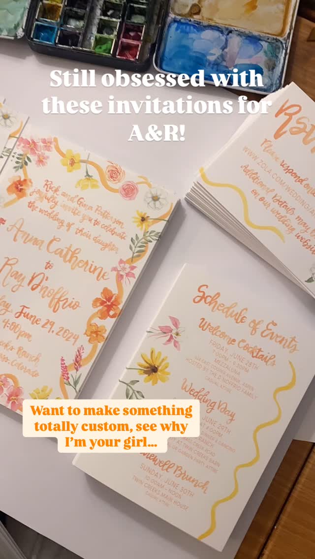 Why custom invitations are worth the investment:
1) Every single thing is designed for the two of YOU! That means the fonts, the layout, the paper color and texture, the stamps and more!
2) Custom artwork!!! Custom lettering!!! We can hand write and paint ANYTHING for you!
3) we offer unlimited proofing to make sure you absolutely adore your invitations!
4) Zoom design meetings to work together on live edits to save time emailing and find exactly what youโre looking for
5) Assembly!! Weโre happy to save you time & worry and will assemble your invitations for you
6) And! We can reuse any designs from your stationery on your day-of items to create a cohesive aesthetic throughout your event โค๏ธ
Reach out today to schedule a design consultation!! Weโd love to talk!
Venue: @twincreeksranchaspen
Planning: @gemweddingsvail โค๏ธ
#weddinginspiration #watercolorinvitation #watercolor #weddinginvitations #rockymountainbride #weddinginspo #mountainwedding #wildflowers #aspencolorado #aspen #custominvitation #watercolorinvitation
