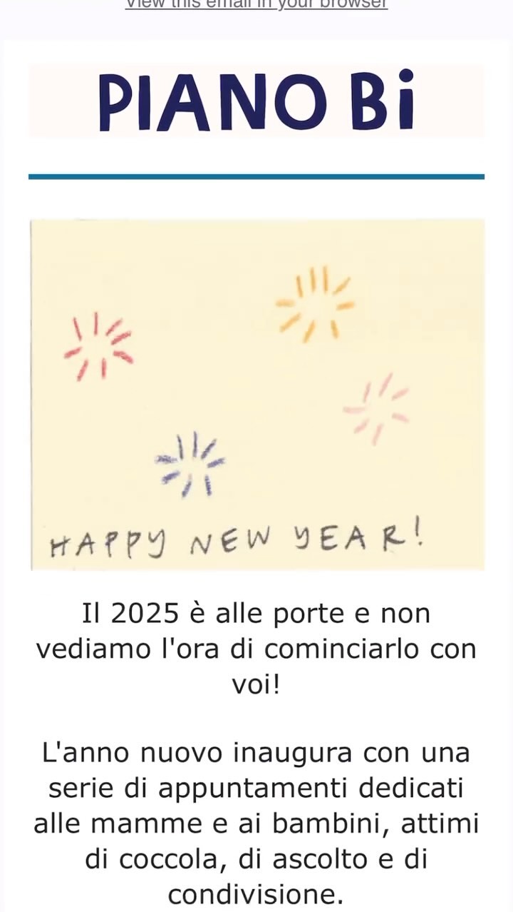 Sono arrivati gli ultimi giorni di questo bellissimo anno e noi non vediamo l’ora di cominciare il prossimo insieme a voi ✨
È partita la nostra newsletter con il programma dedicato alle mamme, un gennaio di coccole, condivisione e crescita insieme 🤍
Inscriviti per essere sempre aggiornato!
#kids #pianobi #milano #mums #yoga #yogaformums #svezzamento #ostetrica #psicologa #corsopreparto #annonuovo #newyear