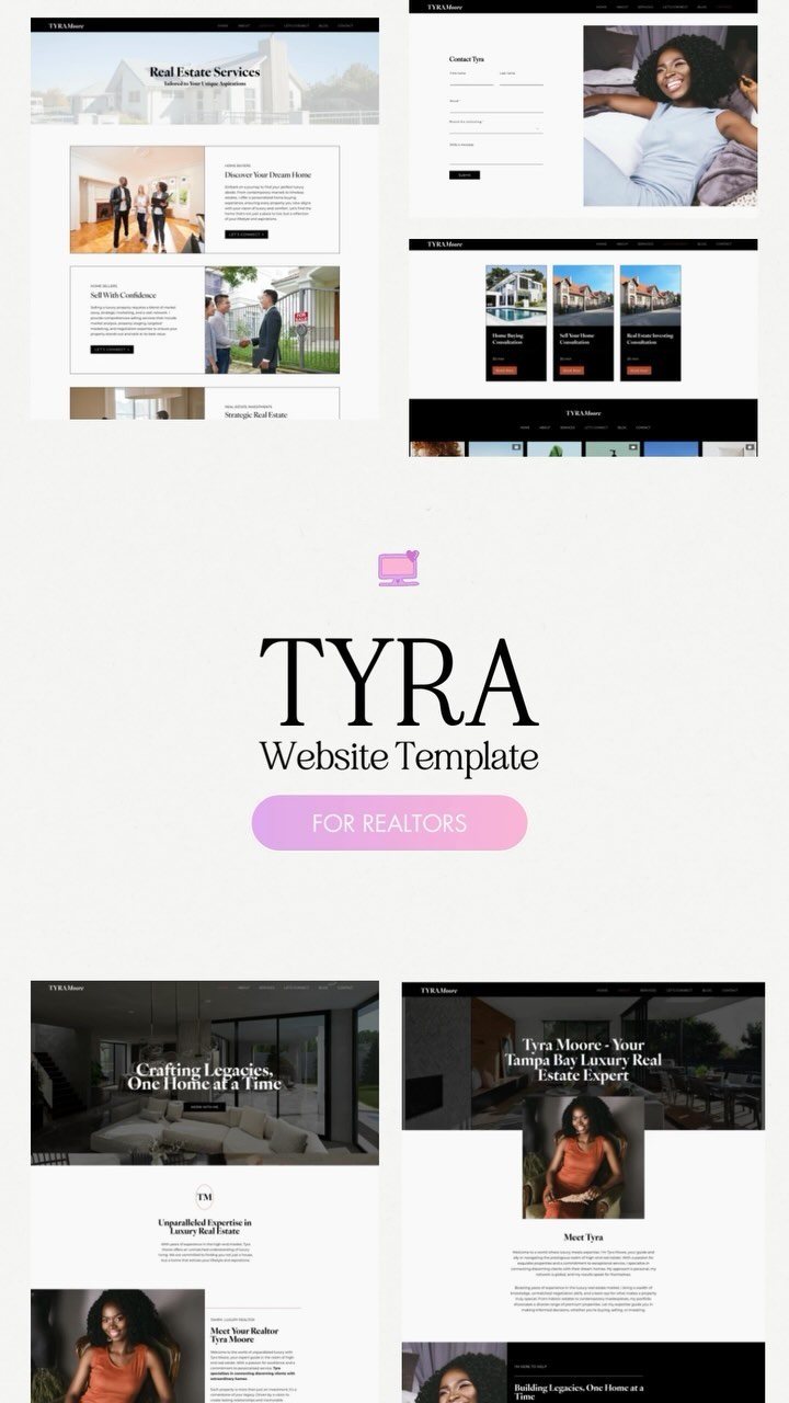 Today’s the big day Muses!
I’m so excited to unveil ‘Tyra’ - my newest Wix website template designed with realtors in mind. Sleek, modern, and ready for you to present your services in a professional manner Tyra has everything you need ✨
Whether you’re showcasing elegant homes or just want to highlight your unique real estate story, Tyra is here to make it stunningly effortless.
Pages Included:
- Home
- About
- Services
- Workshops
- Bookings
- Contact
- Link in Bio
Extras:
- Website Content Workbook to help you with your website copy
- Wix Help Guide with videos to help walk you through how to edit your site
#itsmondaysmuse
#wixwebsitedesign #websitetemplates