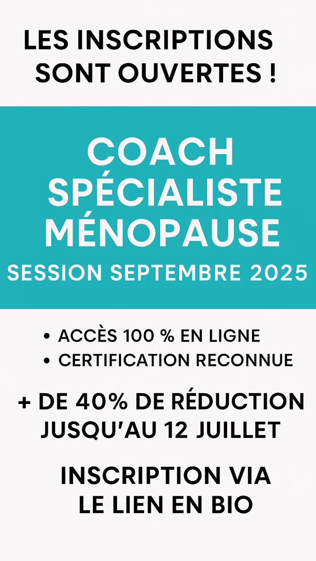 ✨ Les inscriptions sont officiellement ouvertes !
Tu veux accompagner les femmes à mieux vivre la ménopause ?
Notre formation Coach Spécialiste Ménopause démarre en septembre, et les préventes sont lancées !
⸻
✅ Offre spéciale :
-40 % de réduction jusqu’au 12 juillet
C’est le moment idéal pour te lancer, te former, et faire une vraie différence.
⸻
👉 Cette formation est faite pour toi si :
• Tu veux comprendre en profondeur les enjeux de la ménopause.
• Tu veux accompagner avec justesse, douceur et impact.
• Tu veux transformer ta propre expérience en force.
⸻
📅 Rendez-vous sur www.mamenopauseetmoi.fr pour t’inscrire ou en savoir plus.
#formationmenopause #coachmenopause #bienetrefeminin #santefeminine #mamenopauseetmoi #menopausepositive #formationenligne #accompagnementfeminin #femmeentrepreneure #coachfemmes