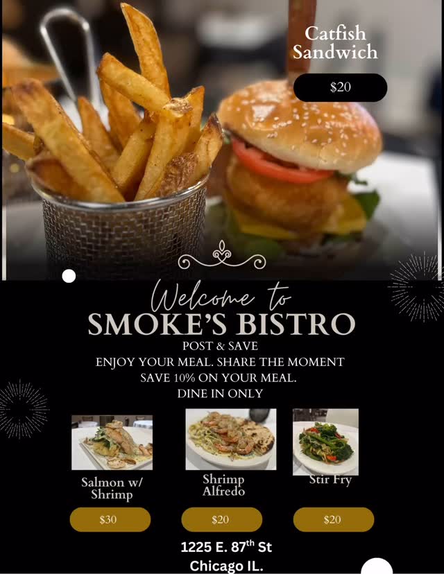 Thank you for supporting a Black-owned business that’s changing the dining experience in our community—one plate at a time. 🙏🏾
📍1225 E. 87th Street |
#SmokesBistro #FreshNotFast #SupportLocal #CookedToOrder #SouthSideEats #BlackOwnedBusiness #ChicagoEats