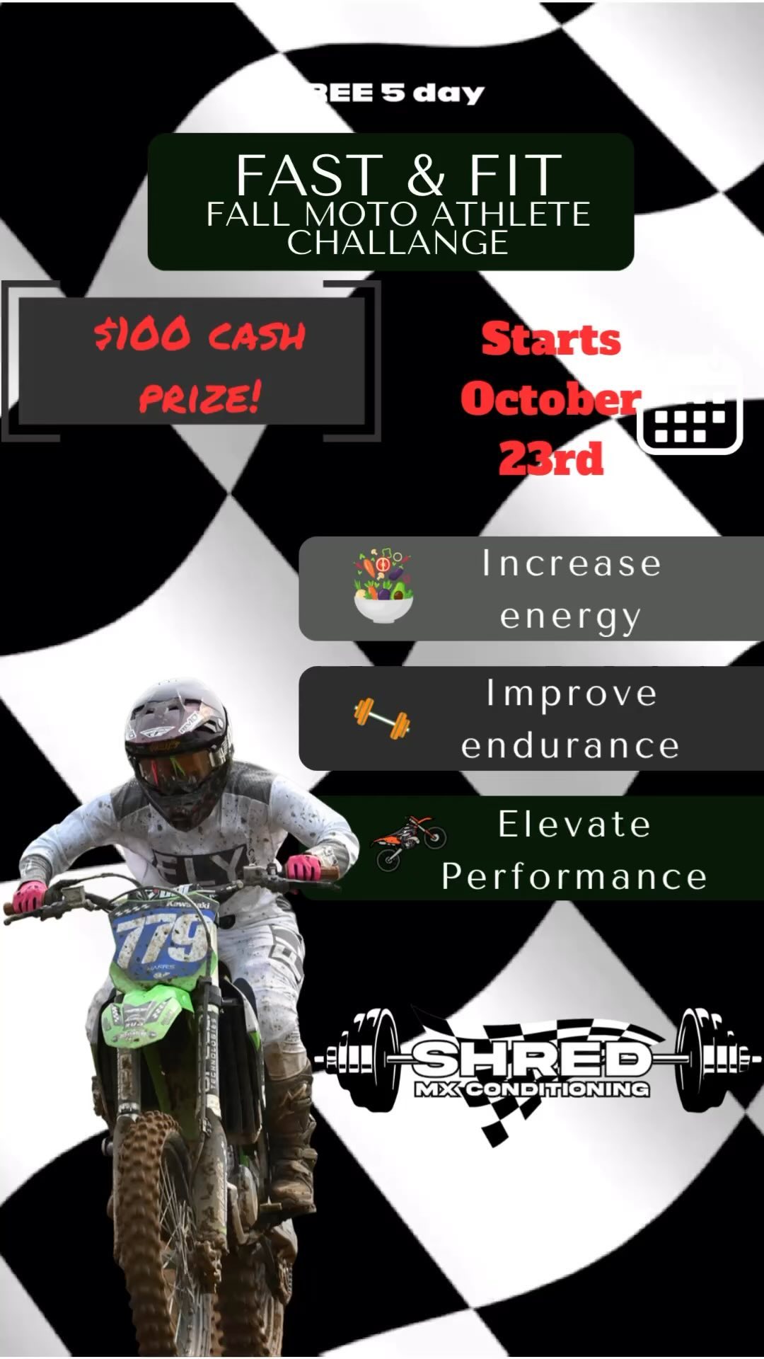 SIGN UP CLOSES FRIDAY AT 9PM.
Here’s your chance to try out the Shred MX Conditioning program for FREE.
Are you gonna get caught sitting in the pits watching all your friends ride? or are you gonna step up to the challenge and get out there yourself 🏁
The link in our bio will getcha registered 🙌🏼