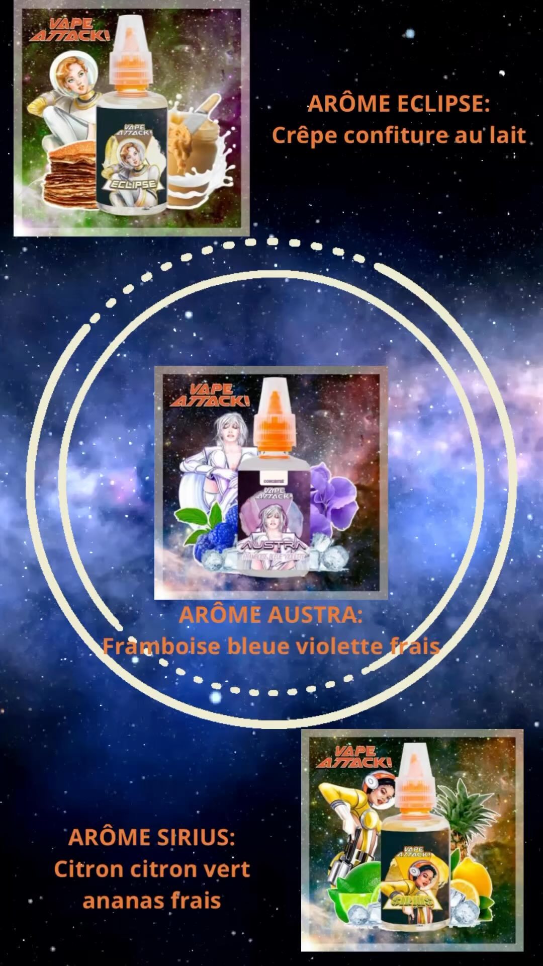 L’espace est à vôtre portée ! 3 nouveaux arômes de la galaxie .
Austra/Sirius/Eclipse : 30 ml de bonheur 😍
Venez les découvrir.
#austra #sirius #eclipse #vapeattack #diy #lorient #hennebont #vapoway