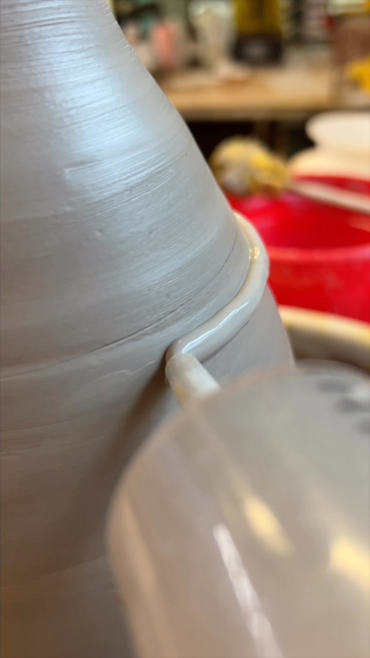 Adding slip texture to a 5 lb vase. #instapottery #wheelthrown #potterymugs #ncpottery #potterylife #wheelthrownmugs #etsypottery #handcrafted #buyhandmade #clay #potter #pottery #artanddesign #potterythrowing #pottersofinstagram #handcrafted #mugshotmonday #cvpots #chosenvesselpottery