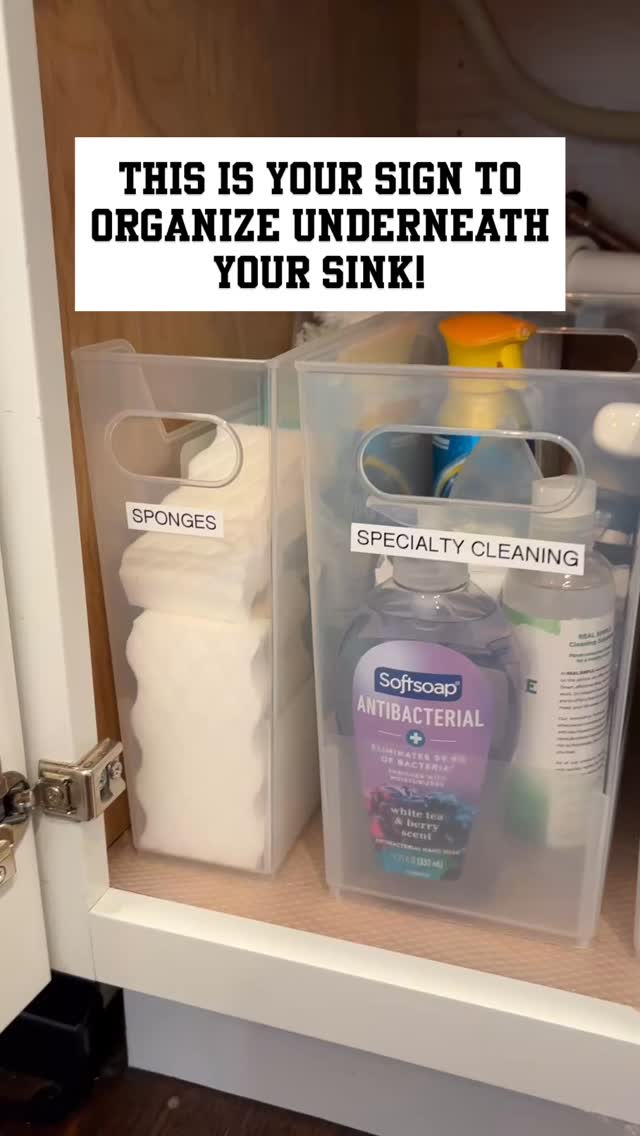 This is your sign to organize underneath your sink! #organized #organizedkitchen #organizedhome #organizedlife #mainline #mainlinemoms #mainlinepa #organizingthemainline #organization #organizedmom #kitchengoals #efficientliving